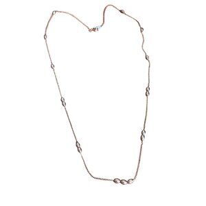 Vintage Silver Tone Oval Bead Stations Chain Necklace Spring Ring Estate 22"